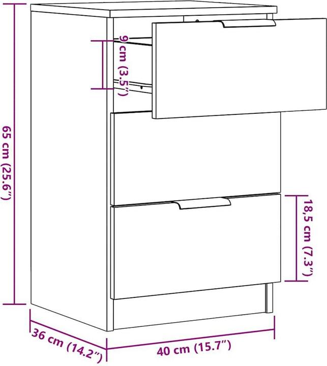 Actual product image VidaXL Bedside cabinet in reclaimed wood look 40x36x65 cm wood-based material (40 x 36 x 65 cm)