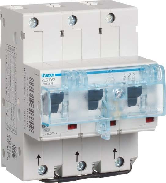 Actual product image Hager HAG HTU363E SLS switch 3P E- 63A top-hat rail US
