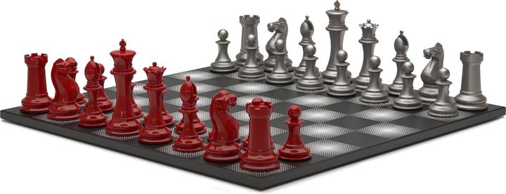 Produktbild Skyline Chess Schachspiel - Serie Stahl - Rot vs Silber - Gloss finish (with Wooden Gradient Square Board)