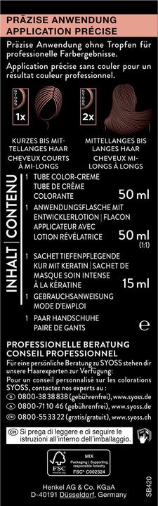 Valeurs nutritives et ingrédients Syoss Coloration permanente (Acajou)