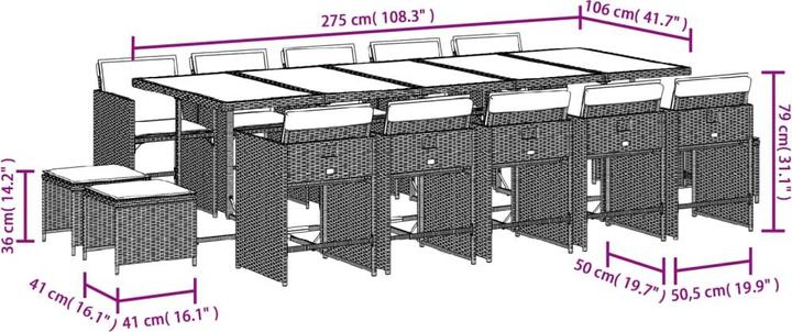 Image du produit VidaXL Meuble de jardin Ensemble de jardin 15 pièces noir Poly rotin (275 cm)