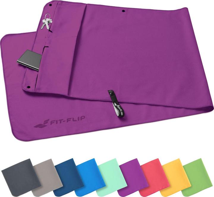 Image du produit Fit-Flip Fitnesshandtuch Mikrofaser mit Reissverschlusstasche 130x48cm (130 x 48 cm)