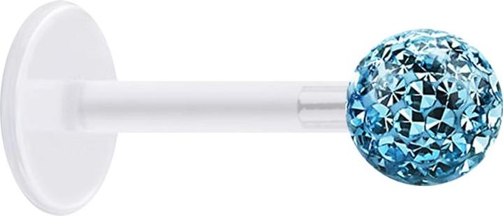 Produktbild Star Piercing Micro Labret transparent mit Kristallkugel aqua und Epoxy Schutzschicht (Chirurgenstahl 316L, ohne Messing, Bioflex)