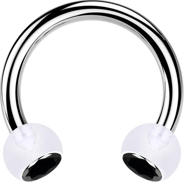 Star Piercing Micro Circular Barbell silber mit zwei Kugeln transparent Kristall schwarz (ohne Messing, Bioflex, Chirurgenstahl 316L)