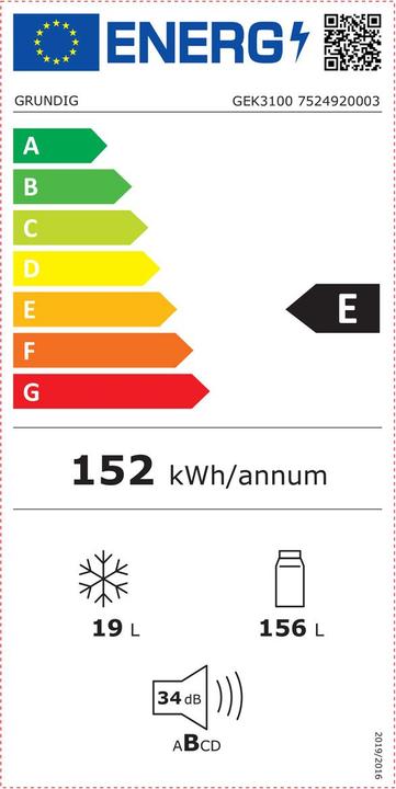 Etichetta energetica Grundig Frigorifero da incasso (262 l)