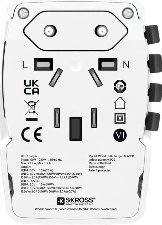 Actual product image Skross World USB Charger AC65PD