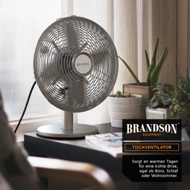Produktbild Brandson Tischventilator, Retro Design, Oszillation, Neigungswinkel ca. 40°, Metallgehäuse, 30W, silber (50 dB)