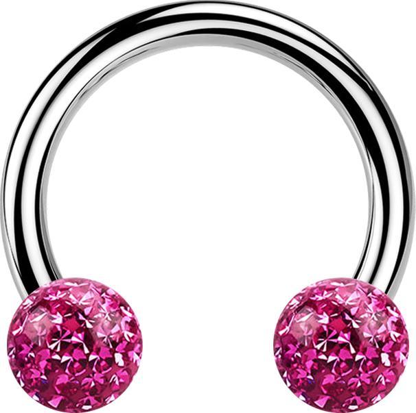 Produktbild Star Piercing Micro Circular Barbell silber mit zwei Kristall Kugeln pink Epoxy Schutzschicht (ohne Messing, Titan G23)