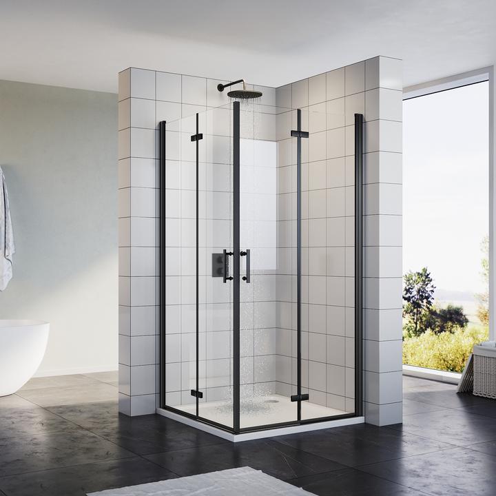 Image du produit SONNI Porte pliante, cabine de douche, entrée d'angle, cabine de douche, 90 x 120 cm, noir, 6 mm, ve (120 cm, 90 cm, 195 cm)