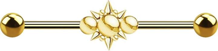 Produktbild Star Piercing Barbell vergoldet zwei Kugeln drei Kugeln mit Cones (ohne Messing, Chirurgenstahl 316L)