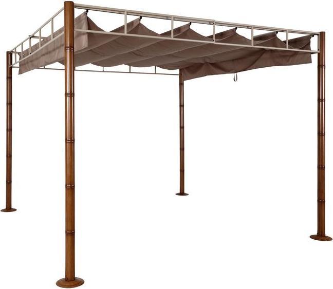 Produktbild Mendler Pergola HWC-L42, stabiles 7cm-Metall-Gestell 3x3m Bambus-Optik, taupe-braun (290 cm, 290 cm)