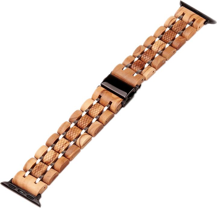 Natura Punto Wood bracelet Apple Watch ebony light brown with stainless steel finish (20 mm, Ebony, Apple Watch)