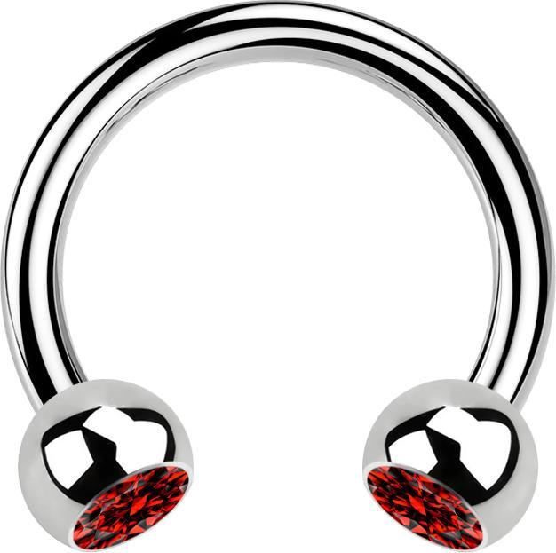 Star Piercing Circular Barbell silber mit zwei Kugeln Kristall rot (ohne Messing, Chirurgenstahl 316L)