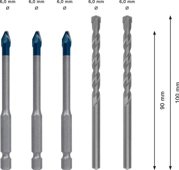 Actual product image Bosch Professional Zubehör Expert HEX-9 HardCeramic Drill Mixed Set, 6 mm, 5 pcs. (6 mm)