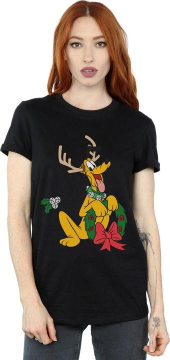 Actual product image Disney Womens/Ladies Pluto Christmas Reindeer Cotton Boyfriend T-Shirt (S)