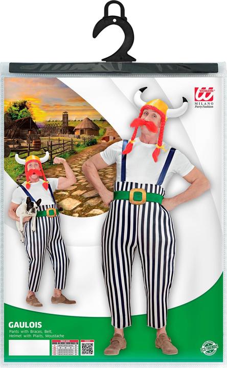 Immagine prodotto Widmann Costume da Obelix il Gallo per uomo con maxi pantaloni con bretelle, cintura, elmo con trecce, baffi (XL)