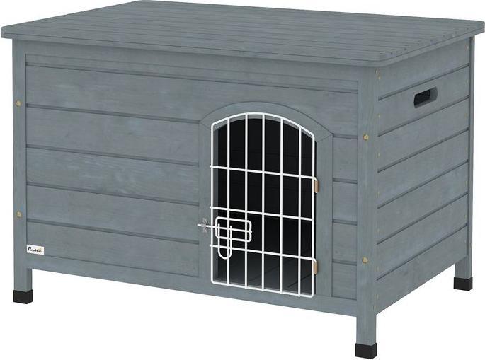 Actual product image Swisshandel24 Hundehütte Hundehaus mit Tür Hundebox Gitterbox für Katzen Tanne Grau (Dog house)