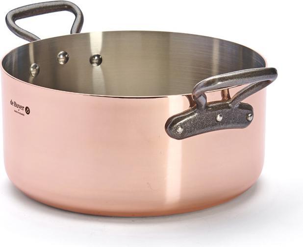 Productafbeelding de Buyer Inocuivre Braadpan met Gietijzeren Handgrepen en Deksel (28 cm, Braadpan + kasserol, Roestvrij staal, Koper)