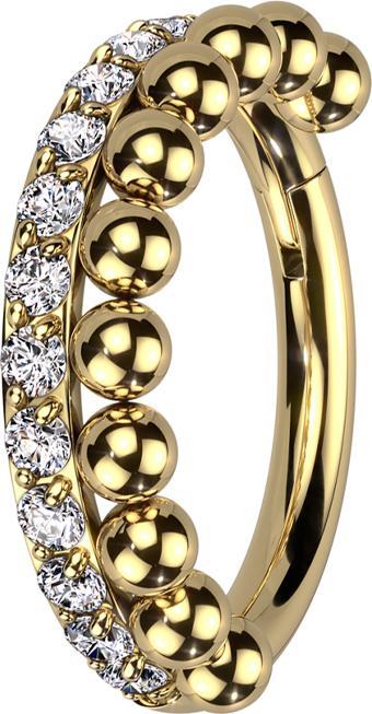 Star Piercing Micro Segmentring klappbar vergoldet seitlich Kristalle front Kugeln (ohne Messing, Chirurgenstahl 316L)