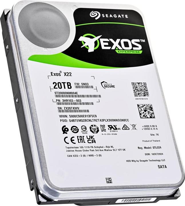Actual product image Seagate Exos X22 ST20000NM004E 3.5" SAS (20 TB, 3.5", CMR)