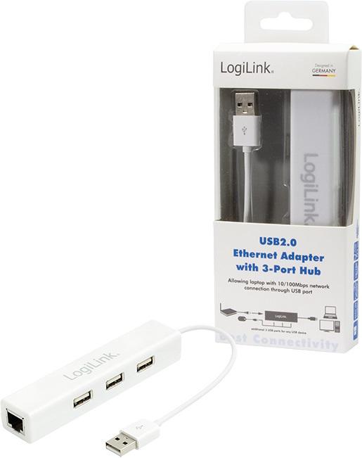 Immagine prodotto LogiLink USB 2.0 zu RJ-45 (USB-A, 3 Porti)