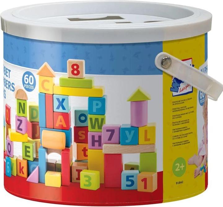 Produktbild Woody Holzblöcke mit Alphabet und Zahlen in Pastellfarben, 60 Stück