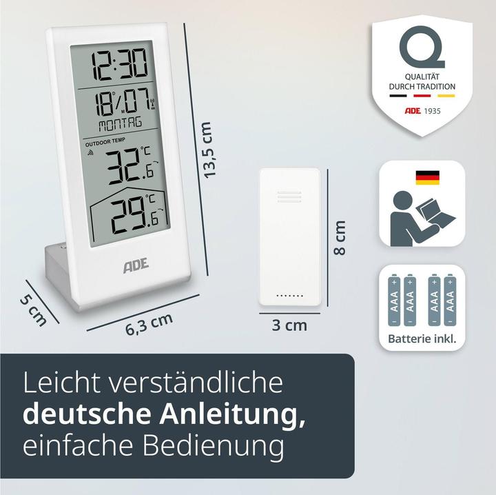 Actual product image ADE Wetterstation mit Funk-Aussensensor Weiss, Funktionen