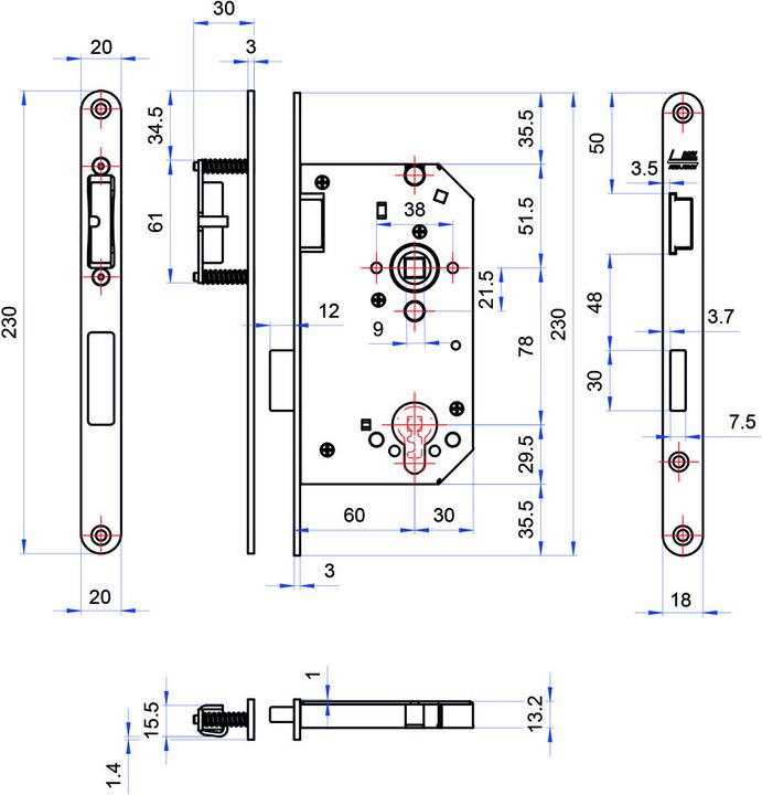 Produktbild MSL Einsteckschlösser CASA Gamma 1113-Blockschloss / Magnetschloss (Einsteckschloss)