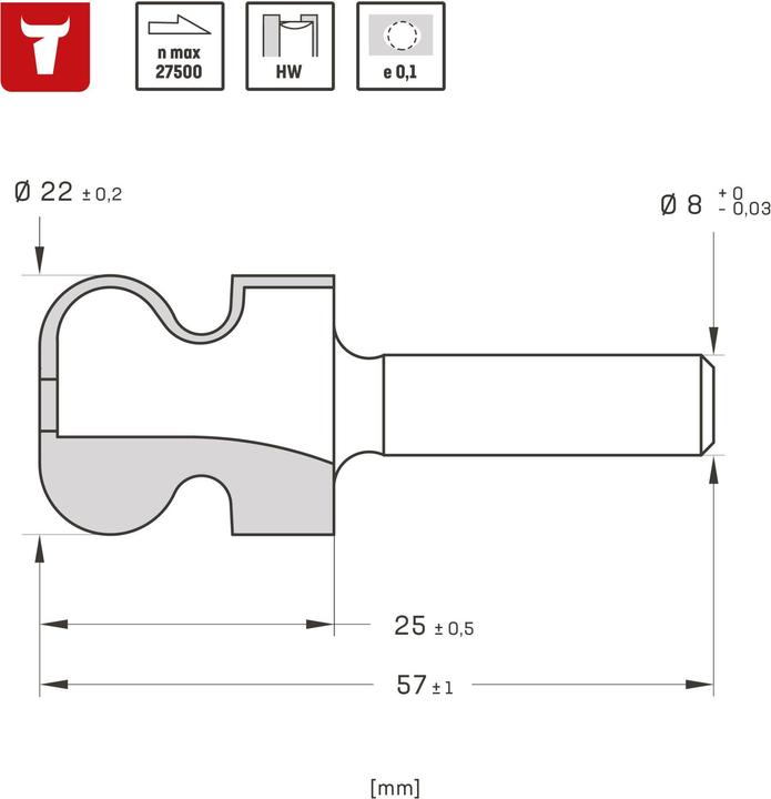 Actual product image Stier Handle moulding cutter HW 8 mm diameter 22-16 R2.5/6