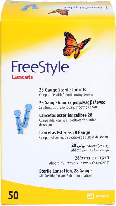 Produktbild AMO FreeStyle sterile Lanzetten, 28 Gauge mit Stechhilfen von Abbott kompatibel, 50 St. Zubehör (Lanzette)