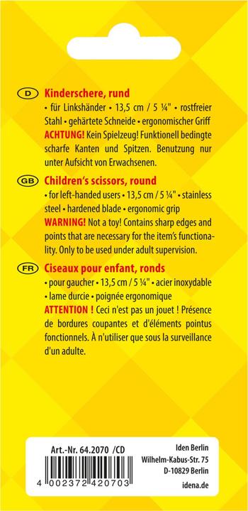 Label énergétique Idena Ciseaux enfants ronds 5 1/4",pour gauchers (13.50 cm)