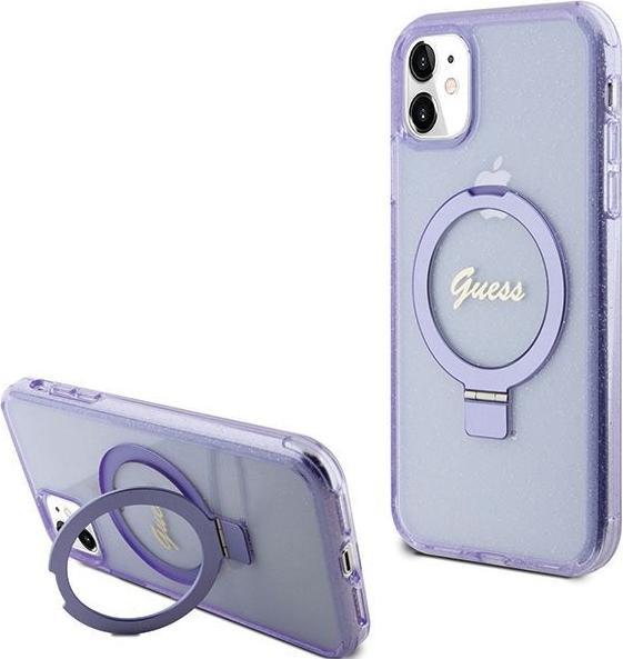 Produktbild Guess GUHMN61HRSGSU iPhone 11 / Xr 6.1" fioletowy/purple hardcase Ring Stand Script Glitter MagSafe (Apple iPhone 11)