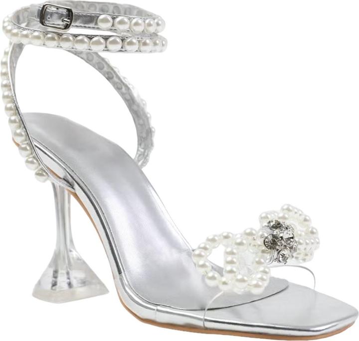 Where's That From Womens/Ladies Topaz Faux Pearl Metallic High Heels (38)