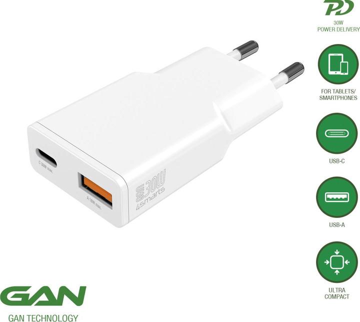 Actual product image 4smarts Power charger PDPlug Slim Duos 30W GaN 1C+1A (30 W)