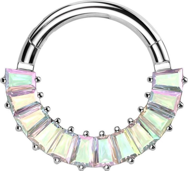 Star Piercing Micro Segmentring klappbar silber Baquette Kristalle multicolor (Titan G23, ohne Messing)