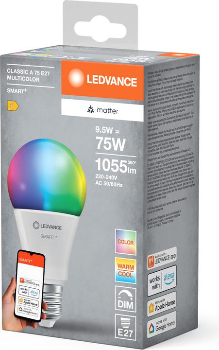 Actual product image Ledvance SMART+ MATTER CLASSIC A MULTICOLOR 9.5W 827...865 Multicolour E27 (E27, 9.50 W, 1055 lm, 1 x, F)