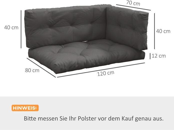 Image du produit Swisshandel24 3 Sitzer Palettenkissen 120cmx80cmx12cm, UV-Schutz wasserabweisend, Dunkelgrau (120 x 80 x 12 cm)