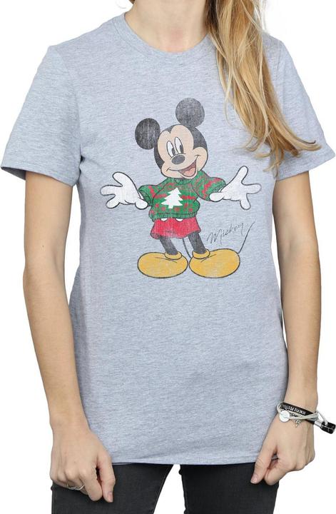 Actual product image Disney Womens/Ladies Mickey Mouse Christmas Jumper Cotton Boyfriend T-Shirt (L)