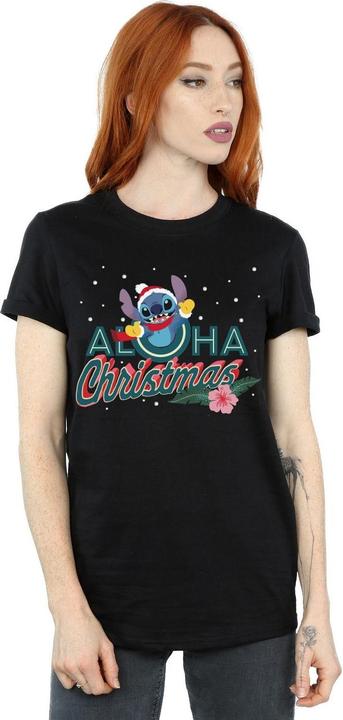 Actual product image Disney Womens/Ladies Lilo And Stitch Aloha Christmas Cotton Boyfriend T-Shirt (XXL)