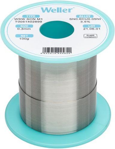Produktbild Weller Erem Weller T0051402899 Lötzinn, bleifrei bleifrei, Spule Sn0,6Cu0,05Ni 100g 0.30mm