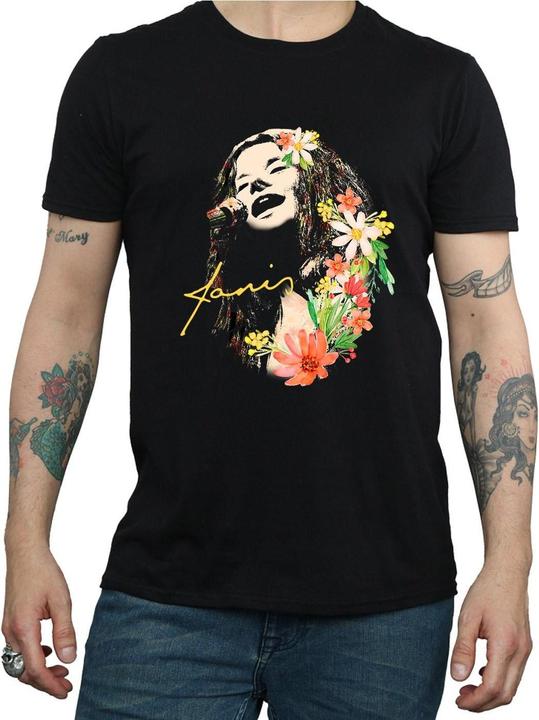 Actual product image Janis Joplin Mens Floral Pattern T-Shirt (M)