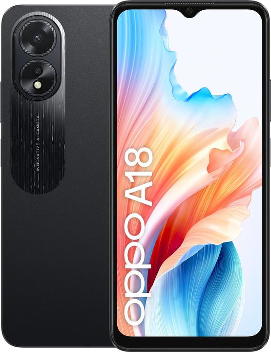 Image du produit OPPO A18 (128 Go, Noir brillant, 6.56", Double SIM, 8 Mpx, 4G)