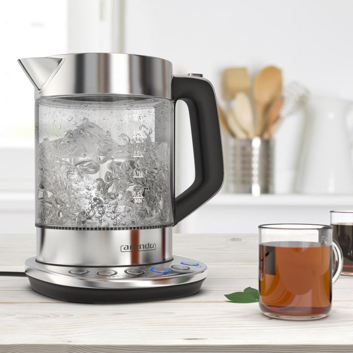 Immagine prodotto Arendo Bollitore da 1,5 l, 2200 W, acciaio inox e vetro con stazione base, impostazione temperatura 70° C (1.50 l)