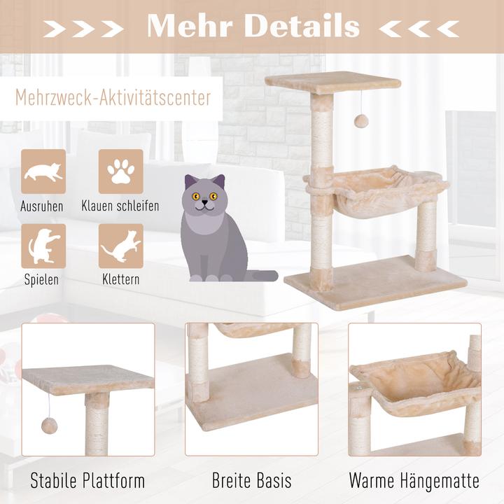 Immagine prodotto PawHut Albero per gatti con colonne in sisal (70 cm, Beige)