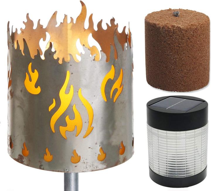 Produktbild Novaliv Gartenfackel Feuer Feuerschale Metall mit Stiel Brennmittel Solarlampe LED