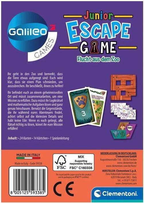 Produktbild Clementoni Galileo Escape Game Junior Flucht aus dem Zoo (Deutsch)