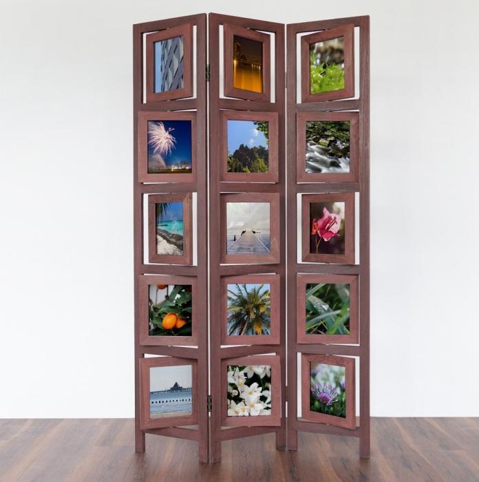 Image du produit Homestyle4u Paravent 3 cases Cloison de séparation en bois marron Photo Wall