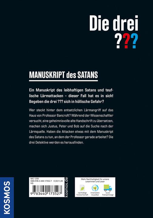 Actual product image Kosmos Die drei??? Manuskript des Satans (German, Hendrik Buchna, Andreas Ruch, 2022)
