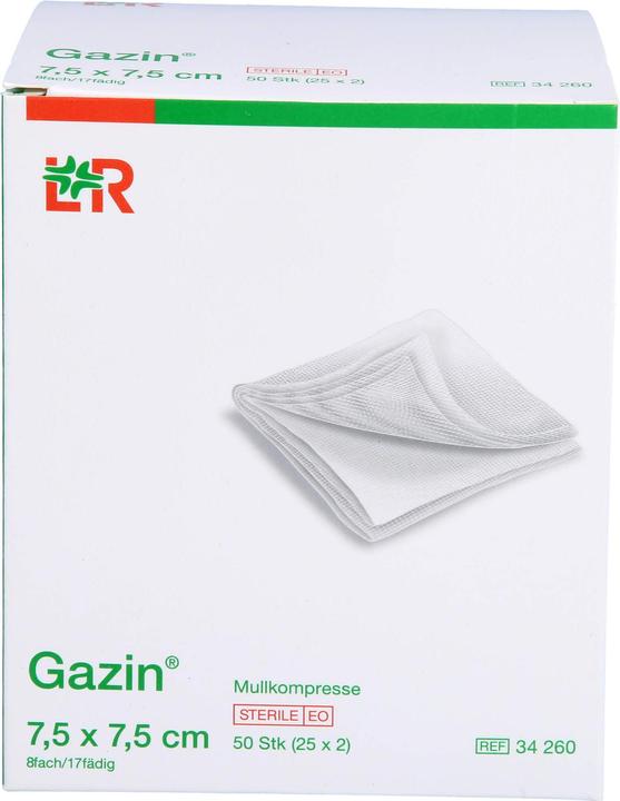 Immagine prodotto Gazin Compressa di garza 7,5 cm x 7,5 cm sterile a 8 pieghe, 50 pz. compresse
