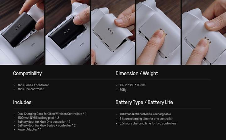 Actual product image 8bitdo Dual charging station for Xbox controllers (Xbox Series X, Xbox Series S, Xbox One S, Xbox One X)